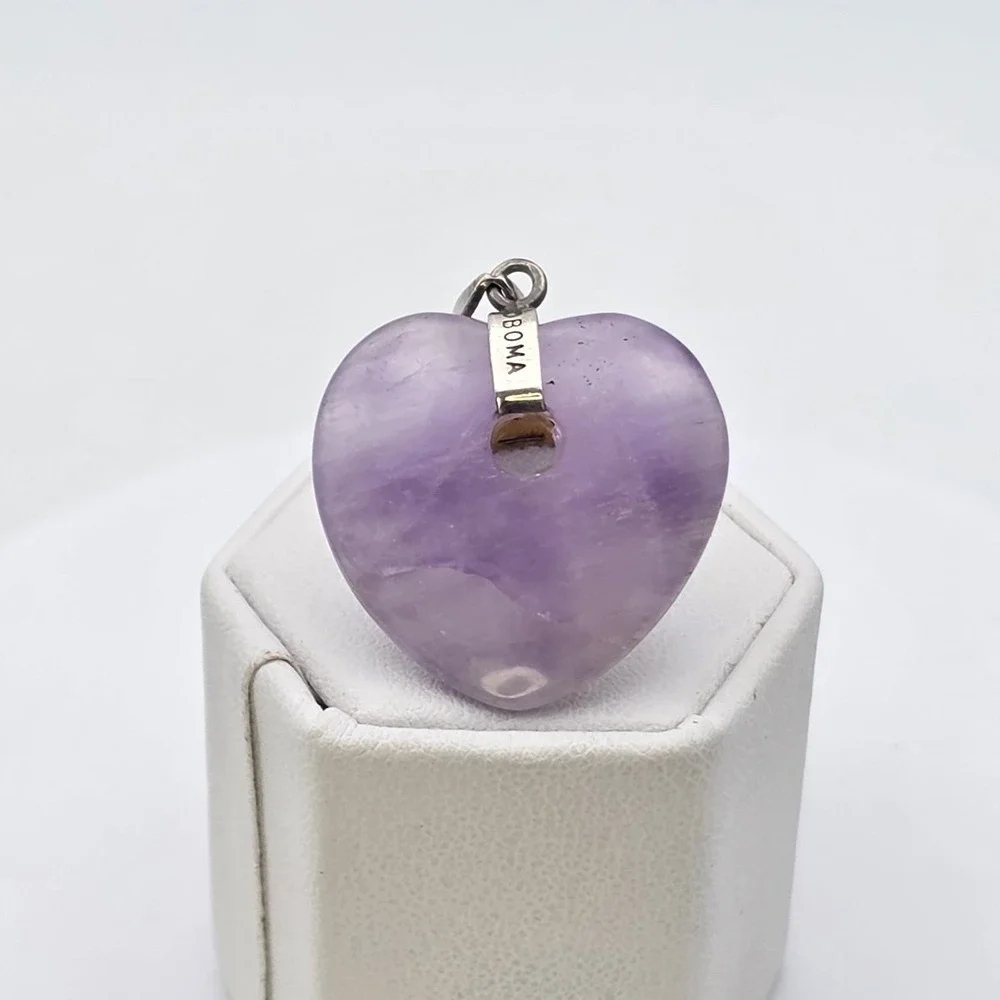 Vintage BOMA Amethyst Heart Pendant 925 Sterling‎ Silver Signed FREE $HIPPING!!